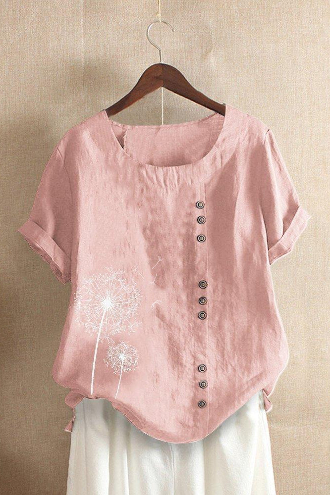 Floral Print Crew Neck Short Sleeves T-shirt