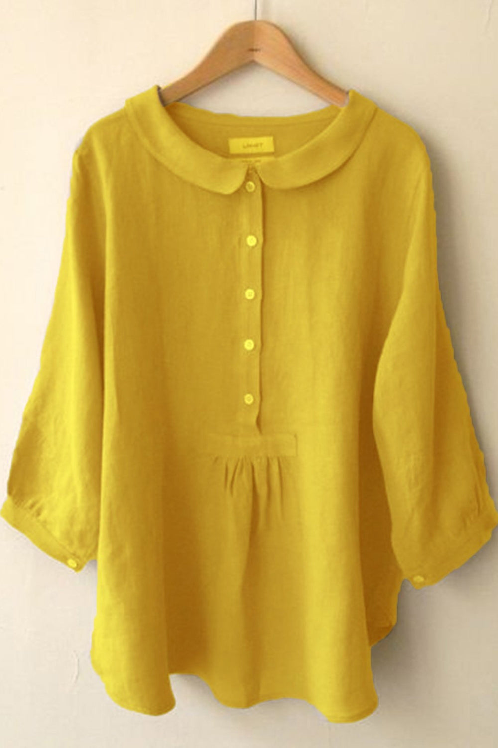 Solid Color Buttons Collared Long Sleeves Blouse