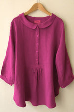 Solid Color Buttons Collared Long Sleeves Blouse
