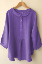 Solid Color Buttons Collared Long Sleeves Blouse