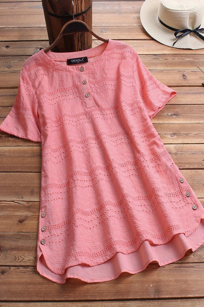 Solid Casual O-neck Short Sleeves T-shirt