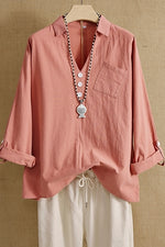 Solid Color with Pockets V-neck Long Sleeves Blouse