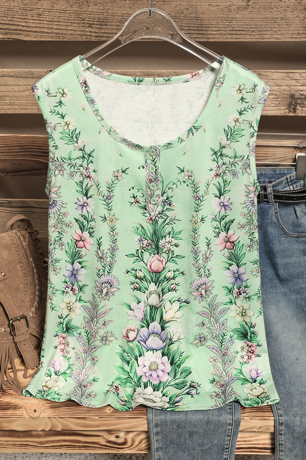 Floral Print Buttons Sleeveless Vest Tops
