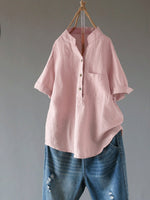 Women's V-neck Solid Color Buttons Short Sleeves Shirt