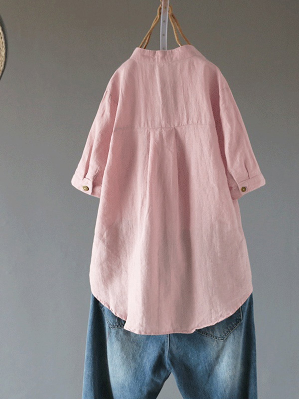 Women's V-neck Solid Color Buttons Short Sleeves Shirt