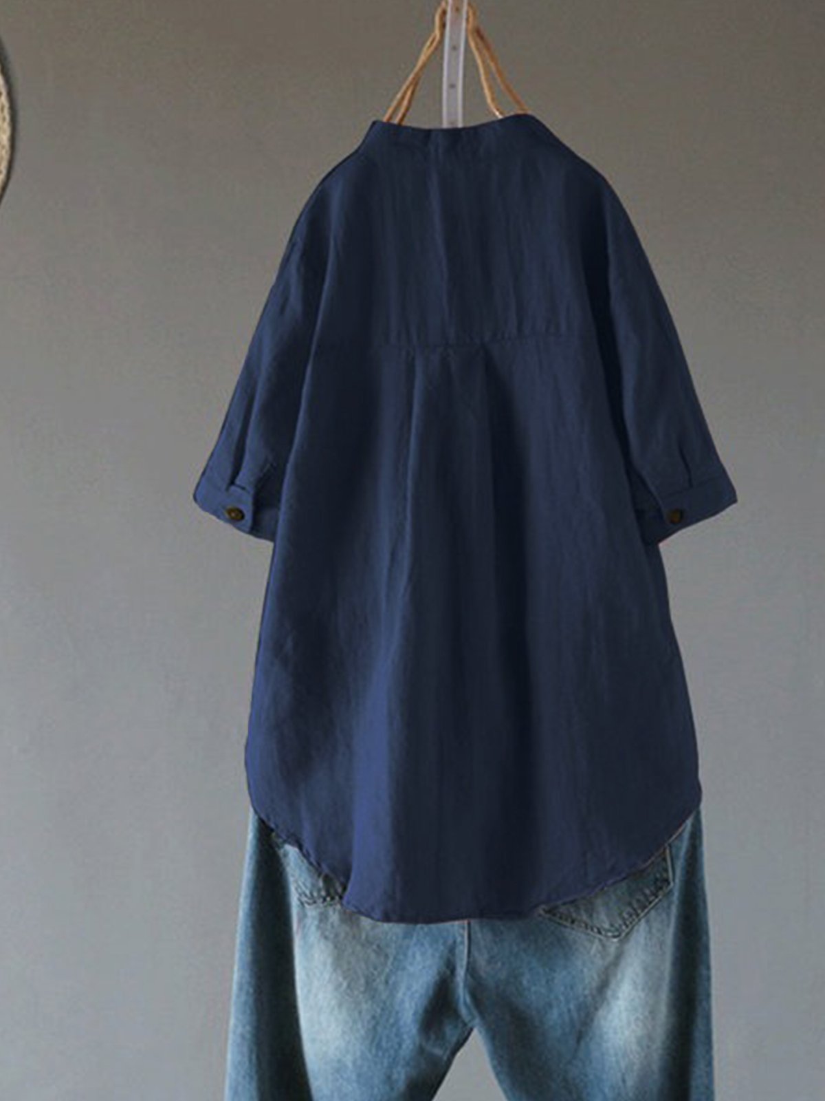 Women's V-neck Solid Color Buttons Short Sleeves Shirt