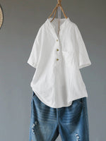 Women's V-neck Solid Color Buttons Short Sleeves Shirt