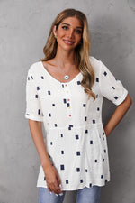 Women's Round Neck Geometric Print Short Sleeves T-shirt