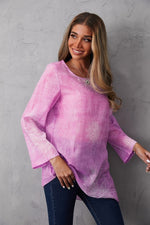 Women's Round Neck Floral Print Long Sleeves Blouse