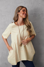 Women's Round Neck Solid Color Buttons Short Sleeves Blouse