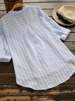 Women's V-neck Stripe Pockets Half Sleeves Blouse