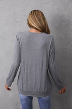 Women's V-neck Solid Color Zipper Long Sleeves Blouse