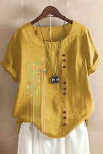 Women's Round Neck Floral Print Short Sleeves T-shirt