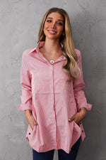Women's Collared Neck Plaid Buttons Long Sleeves Shirt
