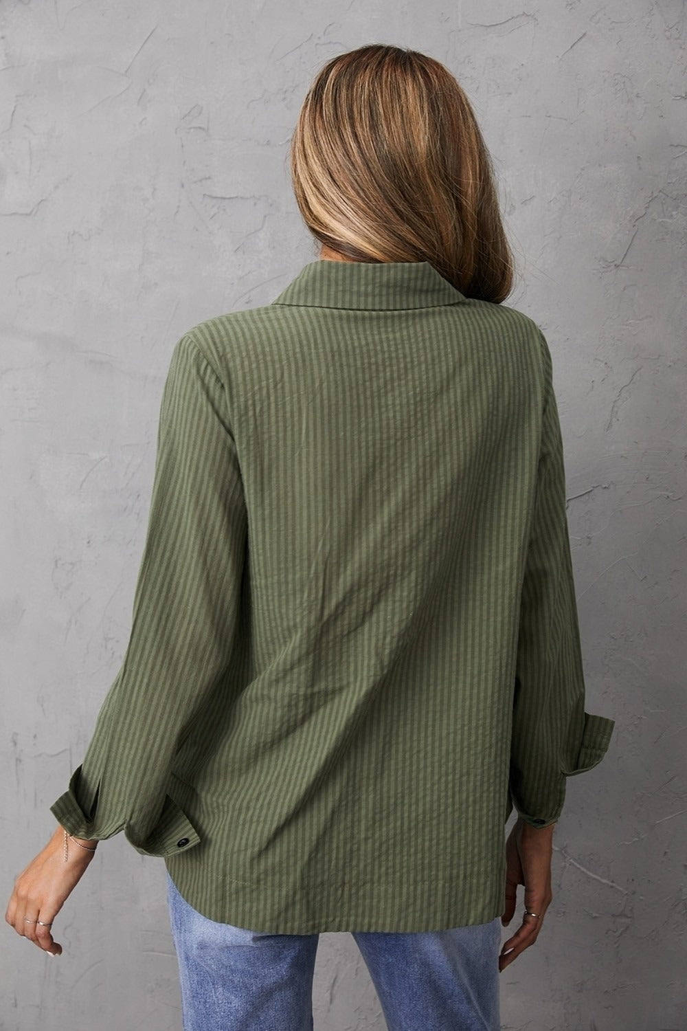 Women's Collared Neck Solid Color Buttons Long Sleeves Blouse