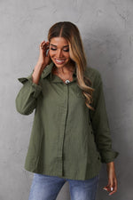 Women's Collared Neck Solid Color Buttons Long Sleeves Blouse