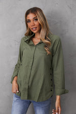 Women's Collared Neck Solid Color Buttons Long Sleeves Blouse