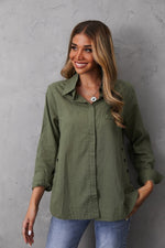 Women's Collared Neck Solid Color Buttons Long Sleeves Blouse