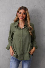 Women's Collared Neck Solid Color Buttons Long Sleeves Blouse