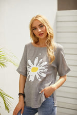 Floral Print Round Neck Short Sleeves T-shirt