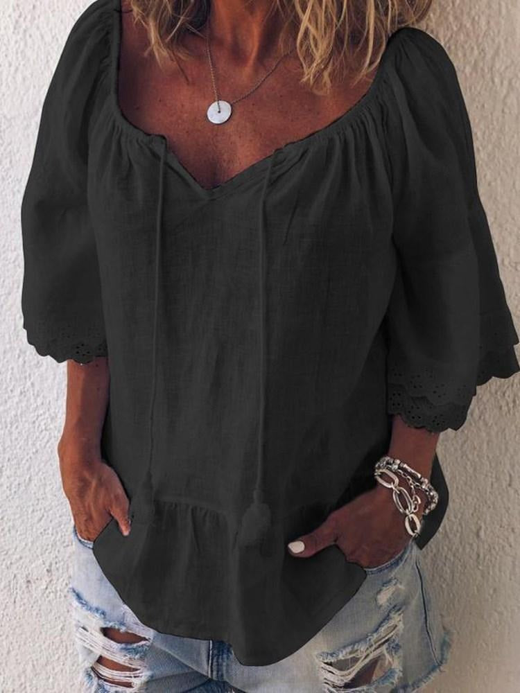 Women's Lace Pullover Casual 3/4 Sleeves Blouse