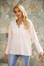 Solid Color Casual V-neck Long Sleeves Blouse