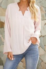 Solid Color Casual V-neck Long Sleeves Blouse