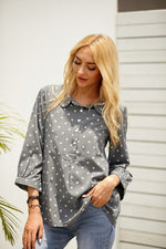 Polka Dot Print Collared Neckline Long Sleeves Shirt