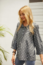 Polka Dot Print Collared Neckline Long Sleeves Shirt