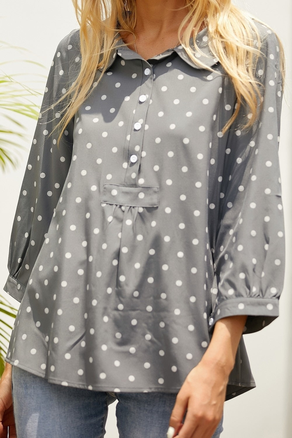 Polka Dot Print Collared Neckline Long Sleeves Shirt