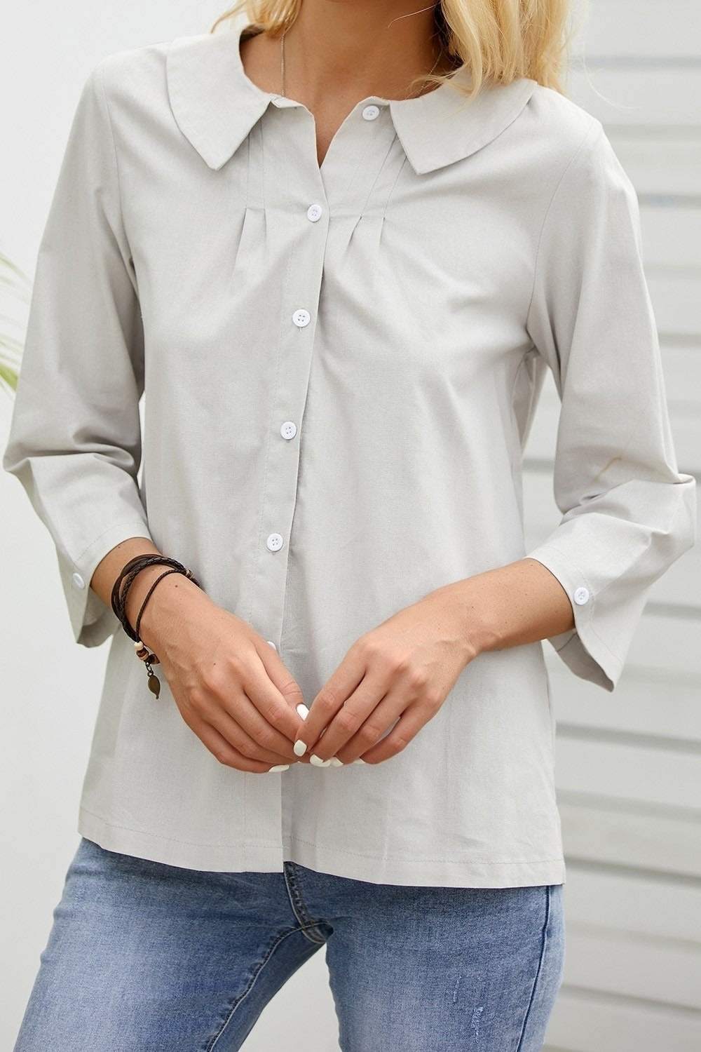 Solid Color Casual Round Neck Long Sleeves Blouse