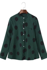 Polka Dot Buttons Stand Collar Long Sleeves Blouse
