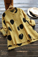 Polka Dot Buttons Stand Collar Long Sleeves Blouse