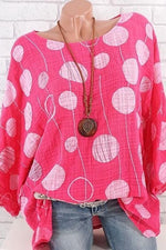 Polka Dot Print Round Neck 3/4 Sleeves Blouse