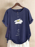 Floral Print Round Neck Short Sleeves Shirts & Tops