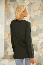 Plain Zipper Round Neck Long Sleeves Shirts & Tops
