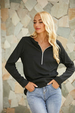 Plain Zipper Round Neck Long Sleeves Shirts & Tops