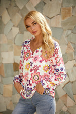 Women's Floral Print V-neck Long Sleeves Blouse