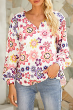 Women's Floral Print V-neck Long Sleeves Blouse