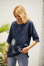 Women's Floral Print O-neck Half Sleeves T-shirt