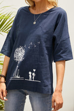 Women's Floral Print O-neck Half Sleeves T-shirt