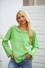 Solid Color Casual Turn-down Collar Long Sleeves Blouse