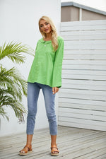 Solid Color Casual Turn-down Collar Long Sleeves Blouse