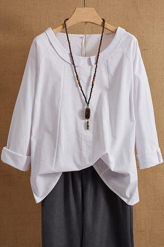 Solid Color Casual Turn-down Collar Long Sleeves Blouse