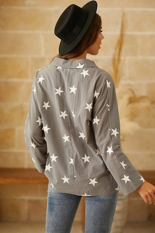 Stars Print V-neck Long Sleeves Shirts & Tops
