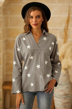 Stars Print V-neck Long Sleeves Shirts & Tops