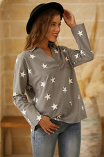 Stars Print V-neck Long Sleeves Shirts & Tops