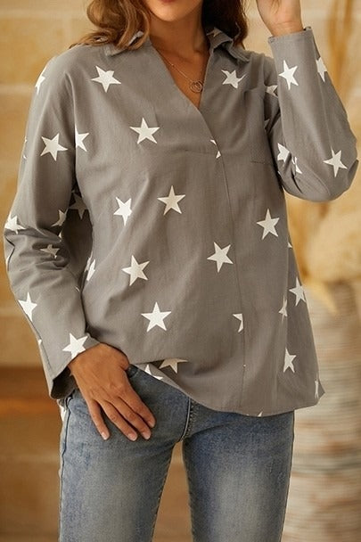 Stars Print V-neck Long Sleeves Shirts & Tops