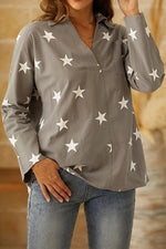 Stars Print V-neck Long Sleeves Shirts & Tops