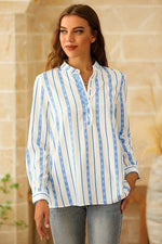 Stripe Print V-neck Long Sleeves Blouse